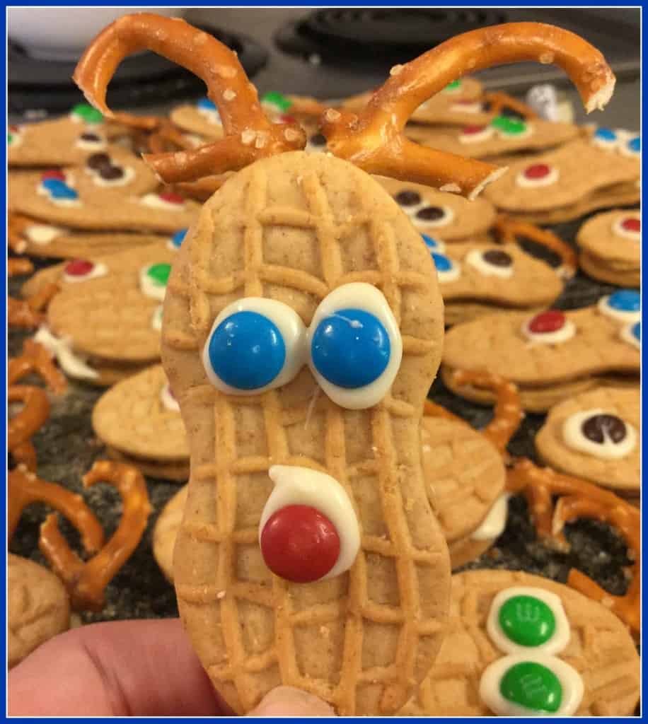 Finished Nutter Butter Reindeer cookie