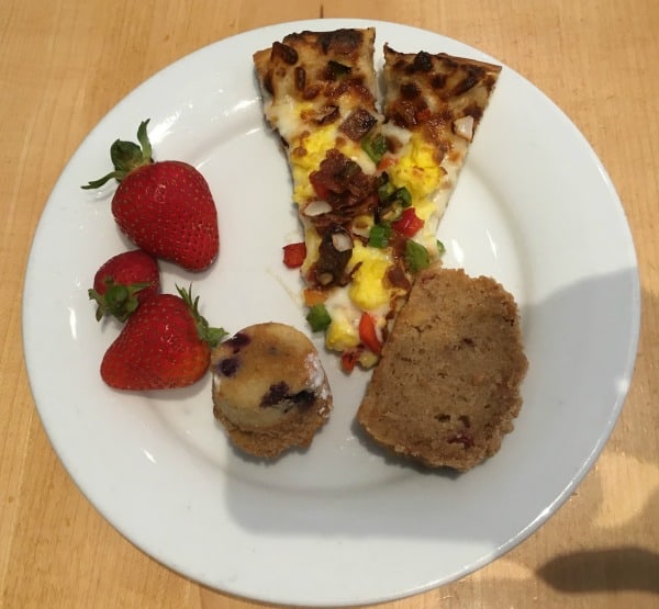 Breakfast Pizza, Strawberries, and Cranberry Bread at Cape May Cafe