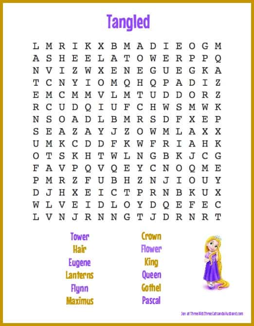 disney kids word search printable