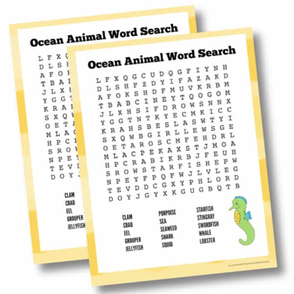 free printable ocean animal word searches