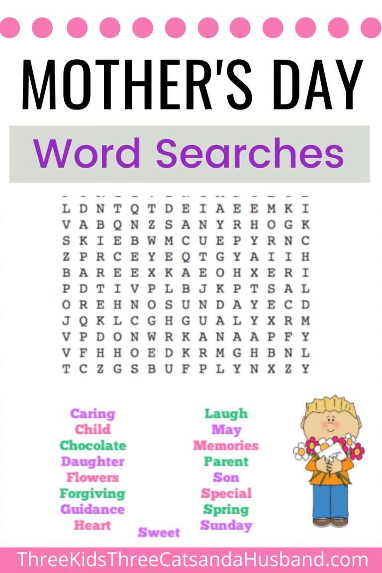 Free Printable Mother's Day Word Searches - Three Kids, Three Cats, and ...