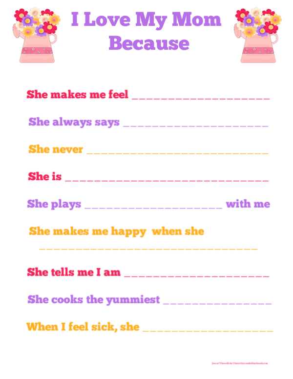  I Love My Mom Because Free Printable For Kids