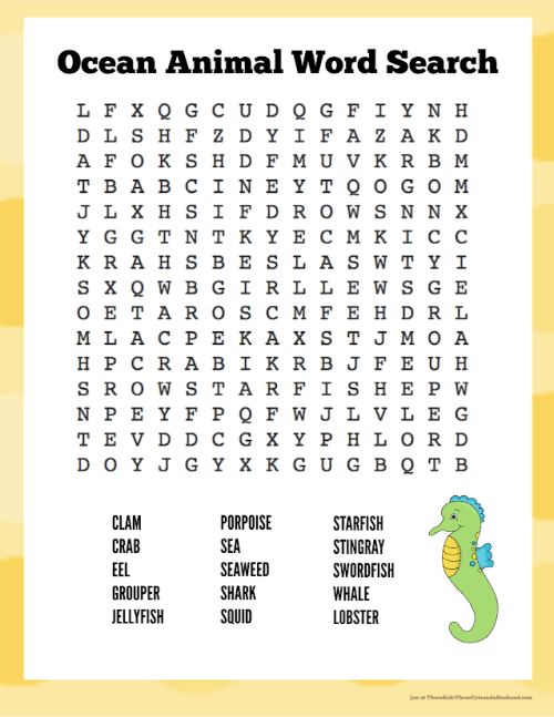 free printable ocean animal word searches