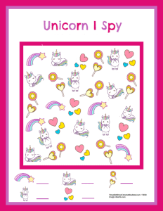 Free Printable Unicorn I Spy Worksheets