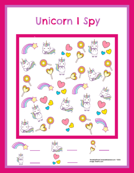 free printable unicorn i spy worksheets