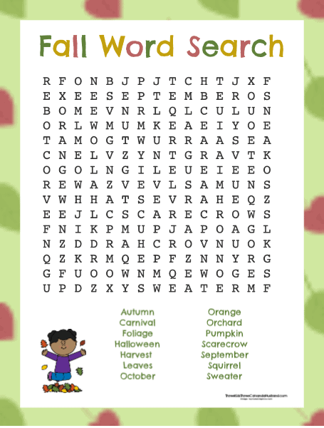 free printable fall word searches 2 easy 1 challenging