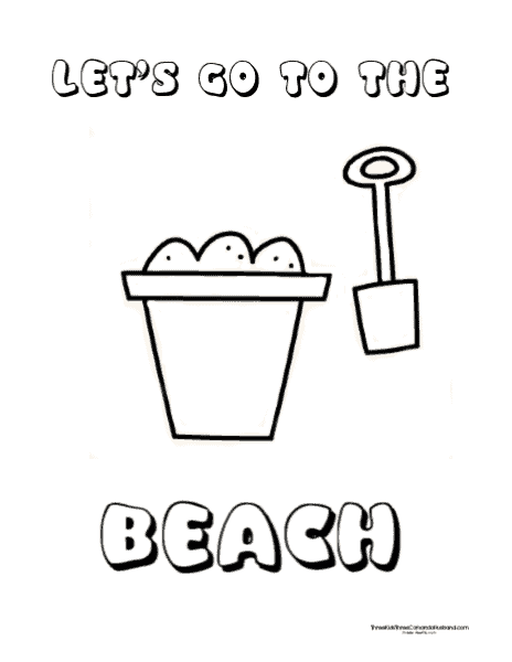 Beach shovel and pail coloring page for preschoolers