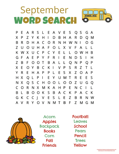 Free Printable September Word Search Puzzles (2025)