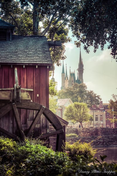 Water wheel and Cinderella Castle in Disneys Magic Kingdom