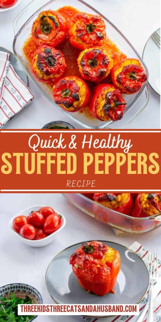 Pinnable image of stuffed peppers.