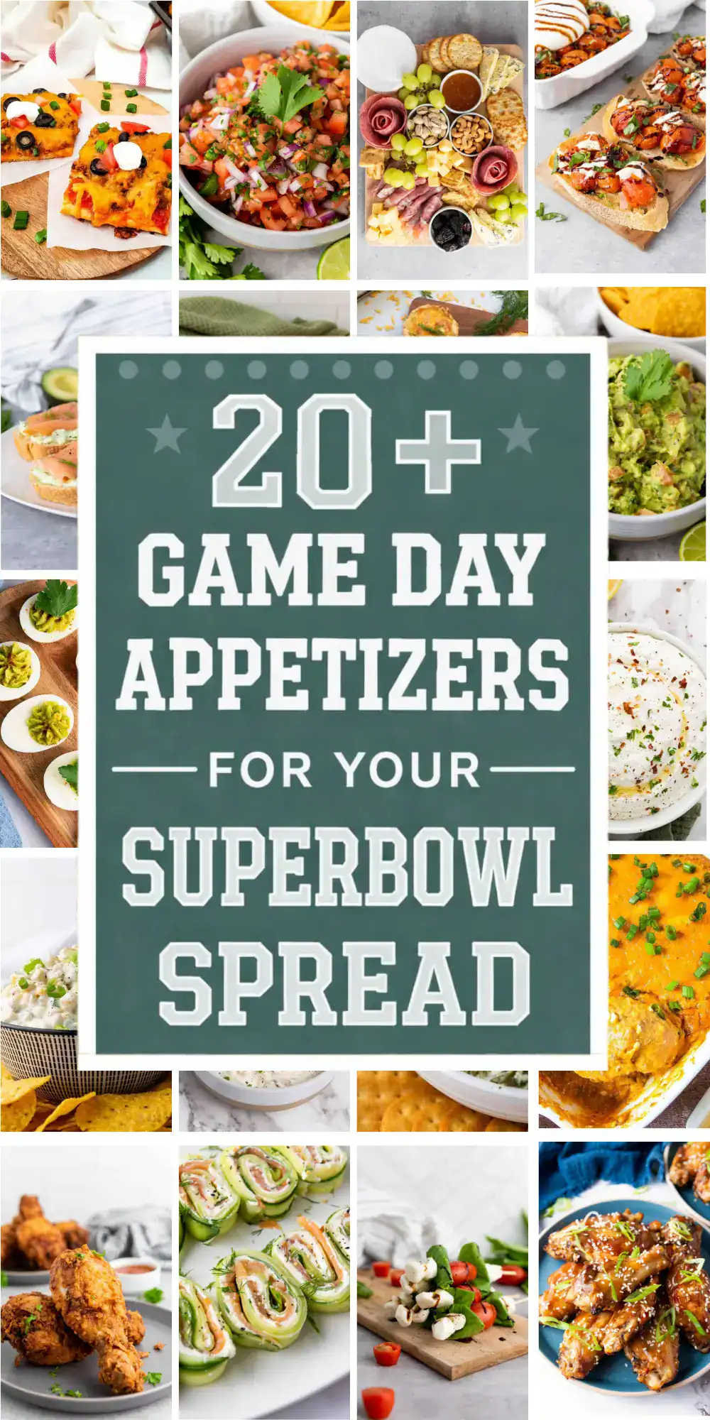 Colorful variety of tasty game day appetizers.
