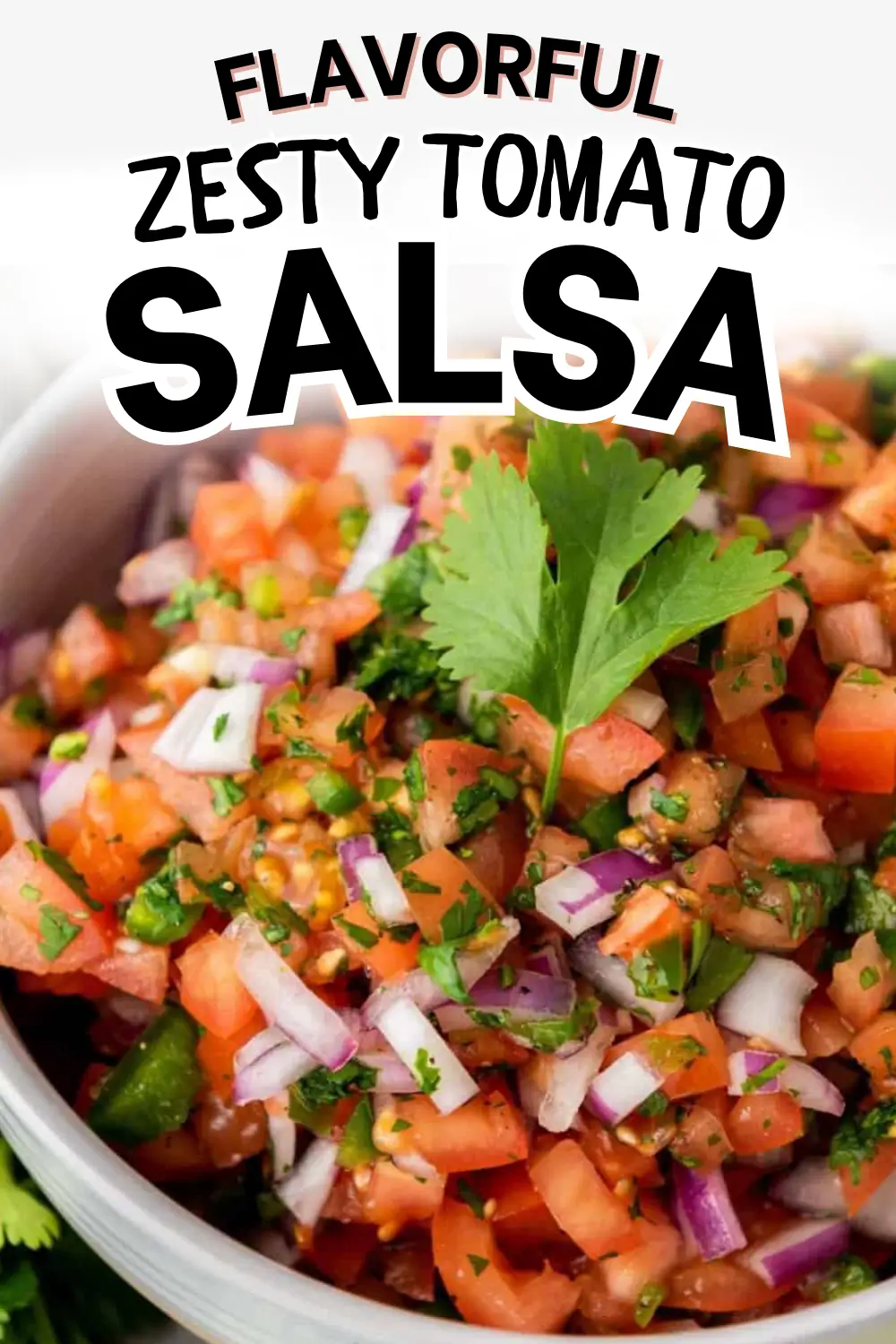 A pinnable image of tomato salsa.