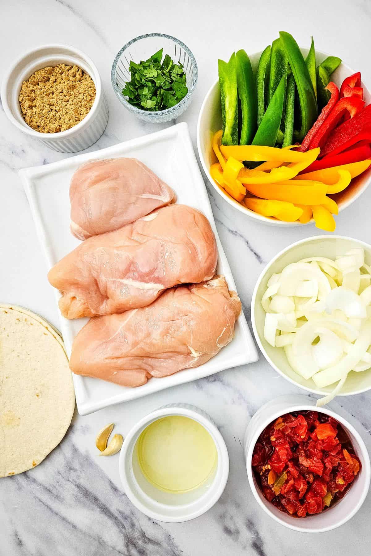 Ingredients arranged on the surface.