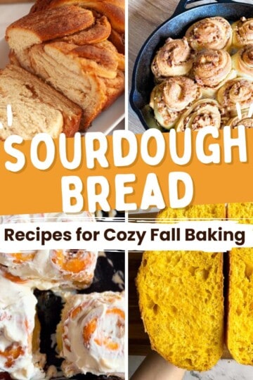 Collage of four sourdough breads.
