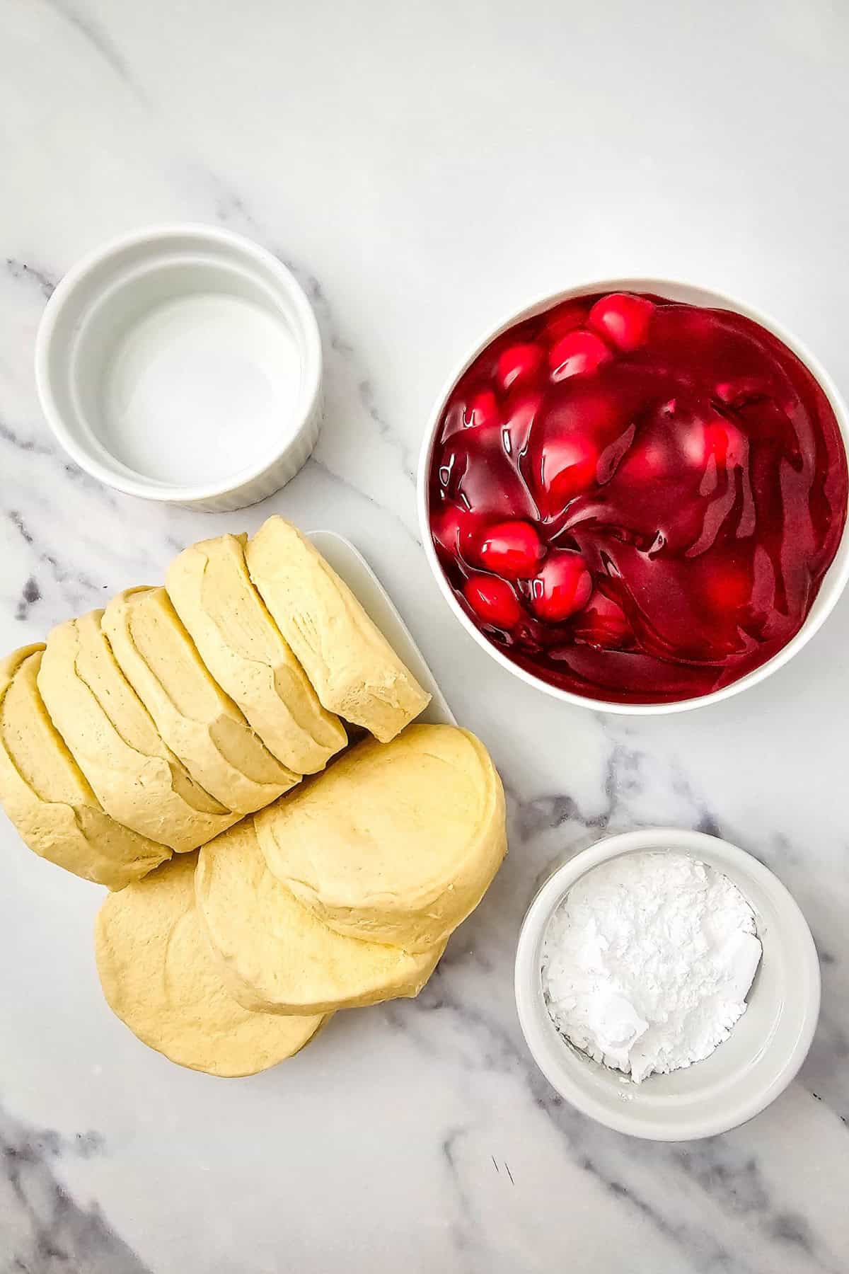 Ingredients for air fryer cherry bites.