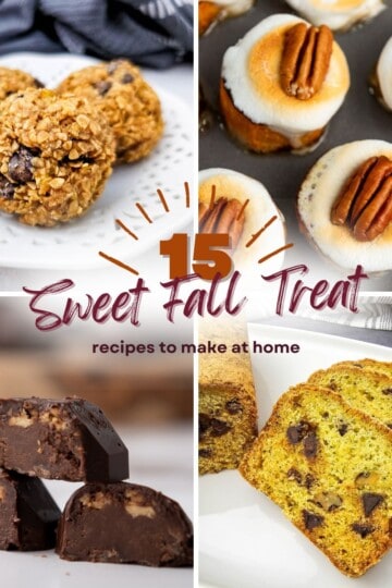 A collage of sweet fall treats like cookies, pies, and desserts with warm colors.