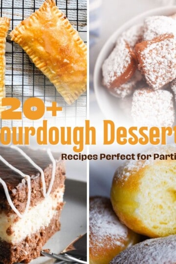 Collage of sourdough desserts displayed together, featuring a variety of baked treats made with sourdough.
