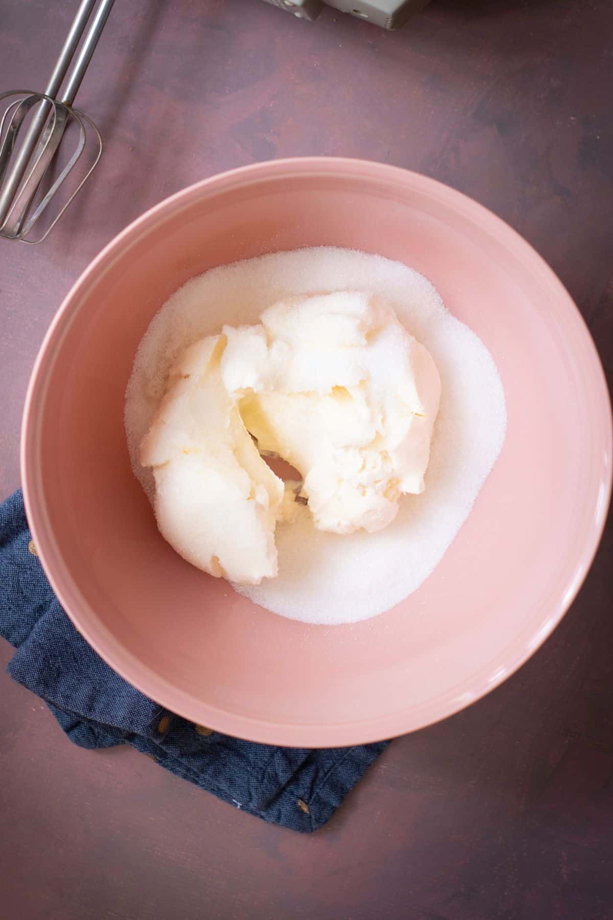 A bowl with ingredients, ready for mixing.