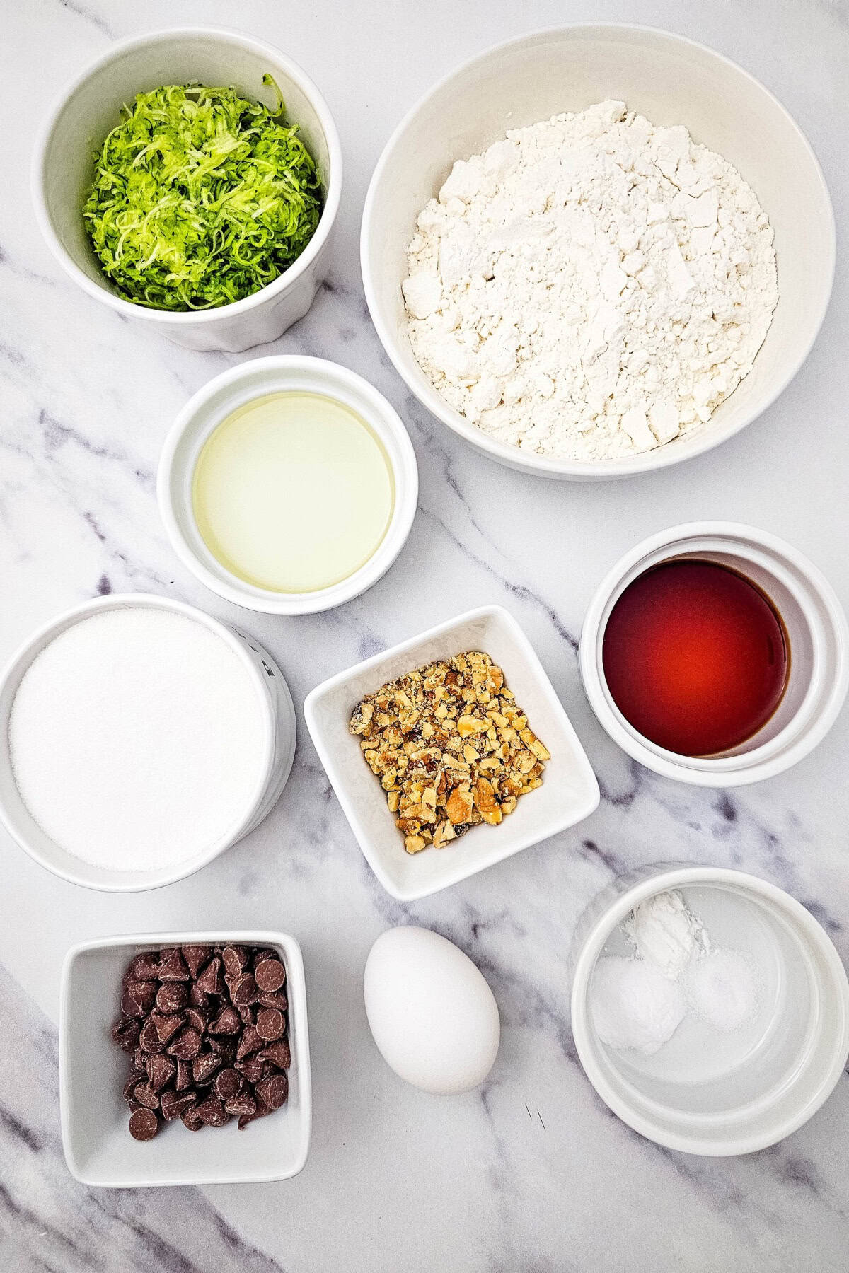 Ingredients being arranged neatly in the surface.