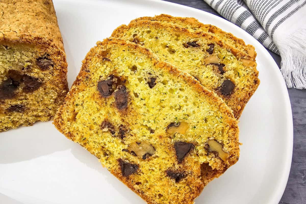 Close-up photo of three slices bread on a plate.