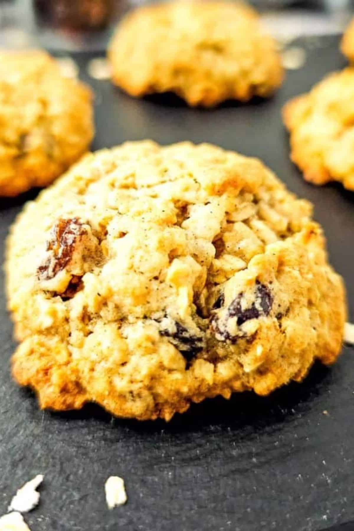 Oatmeal Raisin Cookies with Applesauce arranged on a surface, showing their chewy texture and golden-brown color.