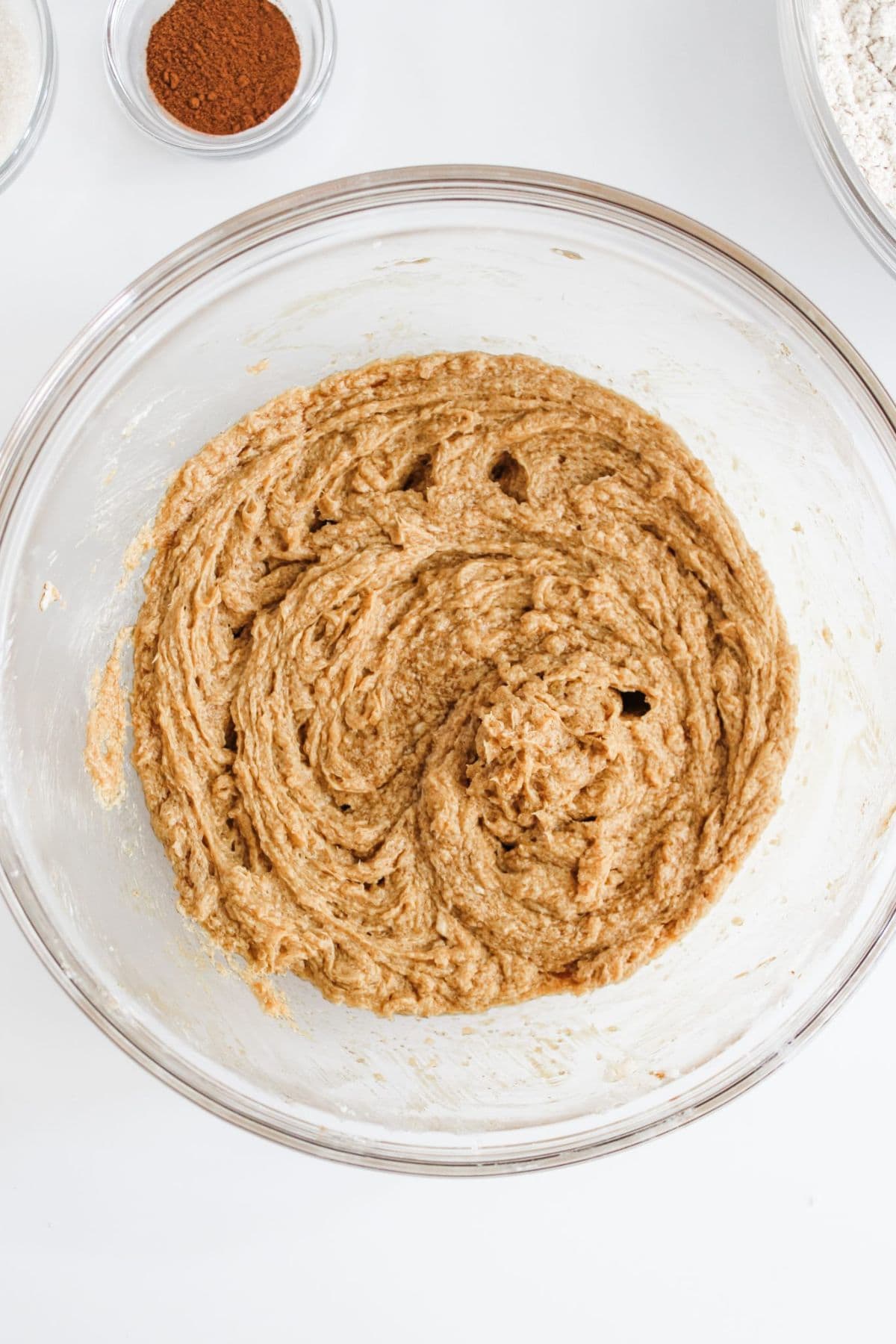 Batter ingredients combined in a large bowl.