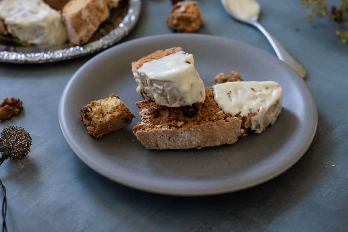 Biscotti stacked neatly on a plate, ready to serve.