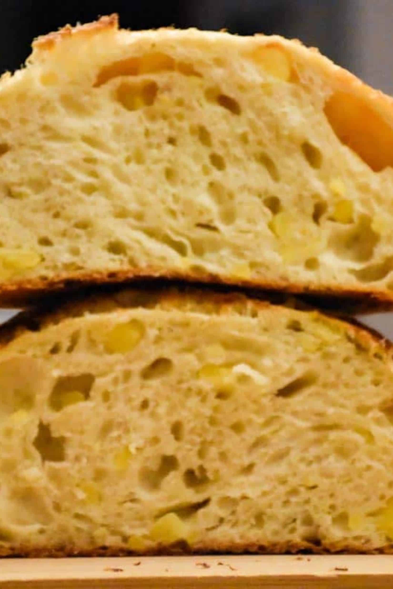 Close-up of stacked bread slices highlighting the airy crumb.