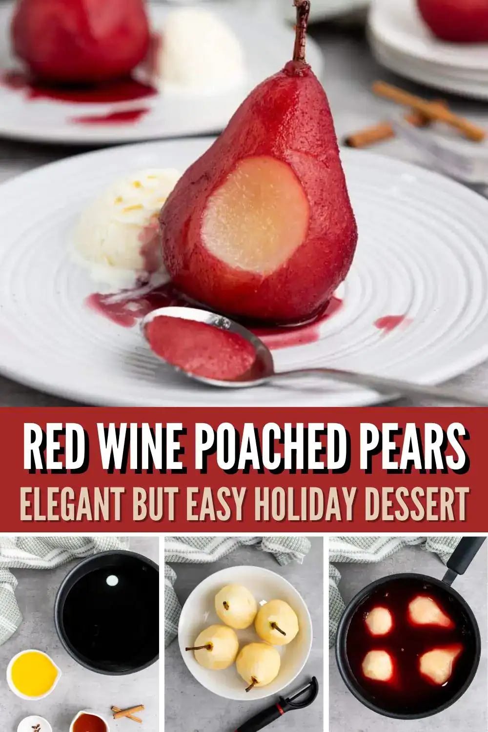 pears poached in red wine with steps