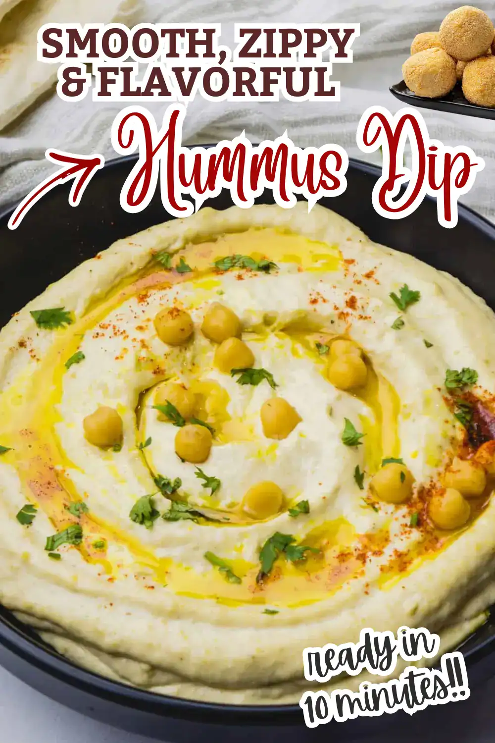 Delicious hummus served with chickpeas, herbs, and olive oil in a quick 10-minute recipe. Perfect for snacks and gatherings.