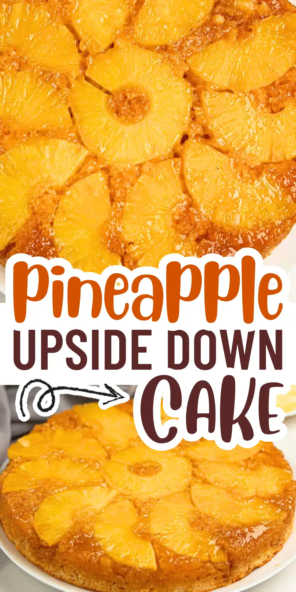Golden pineapple topping on moist upside down cake. Delicious and easy dessert recipe.