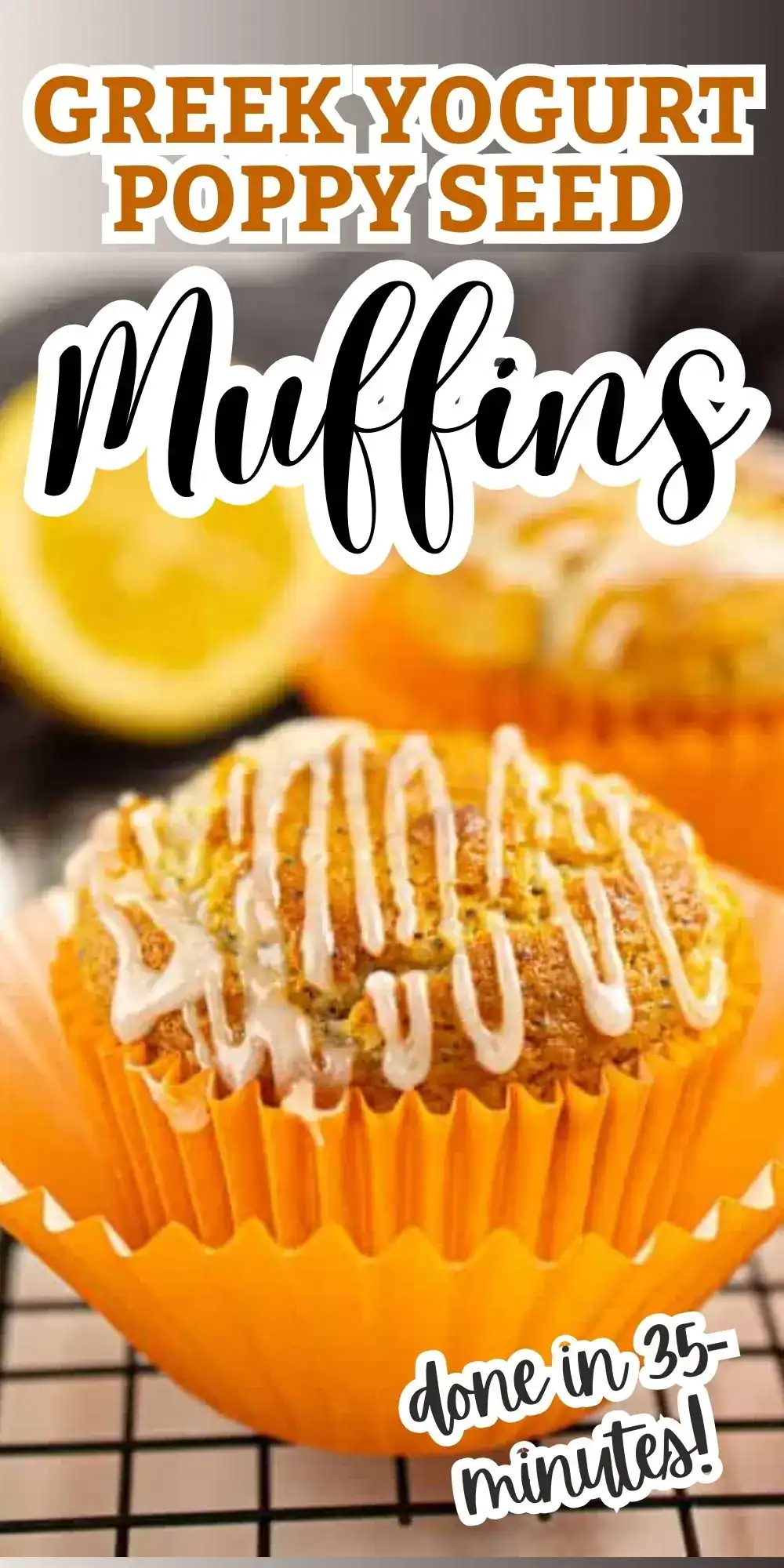 Delicious baked Greek yogurt poppy seed muffins with drizzle, ready in 35 minutes.