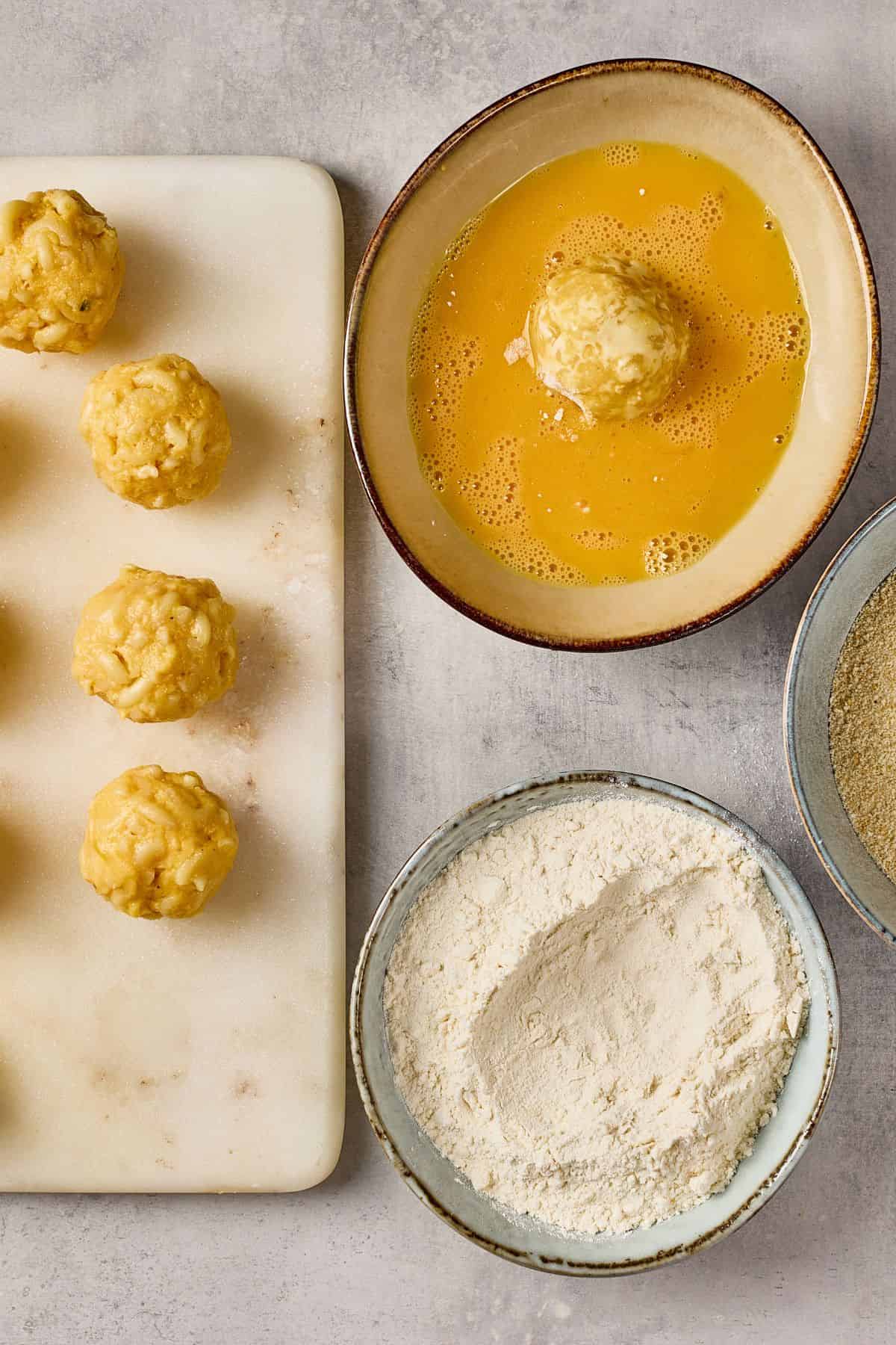 Delicious cookie dough prepared with eggs, flour, and other baking essentials.